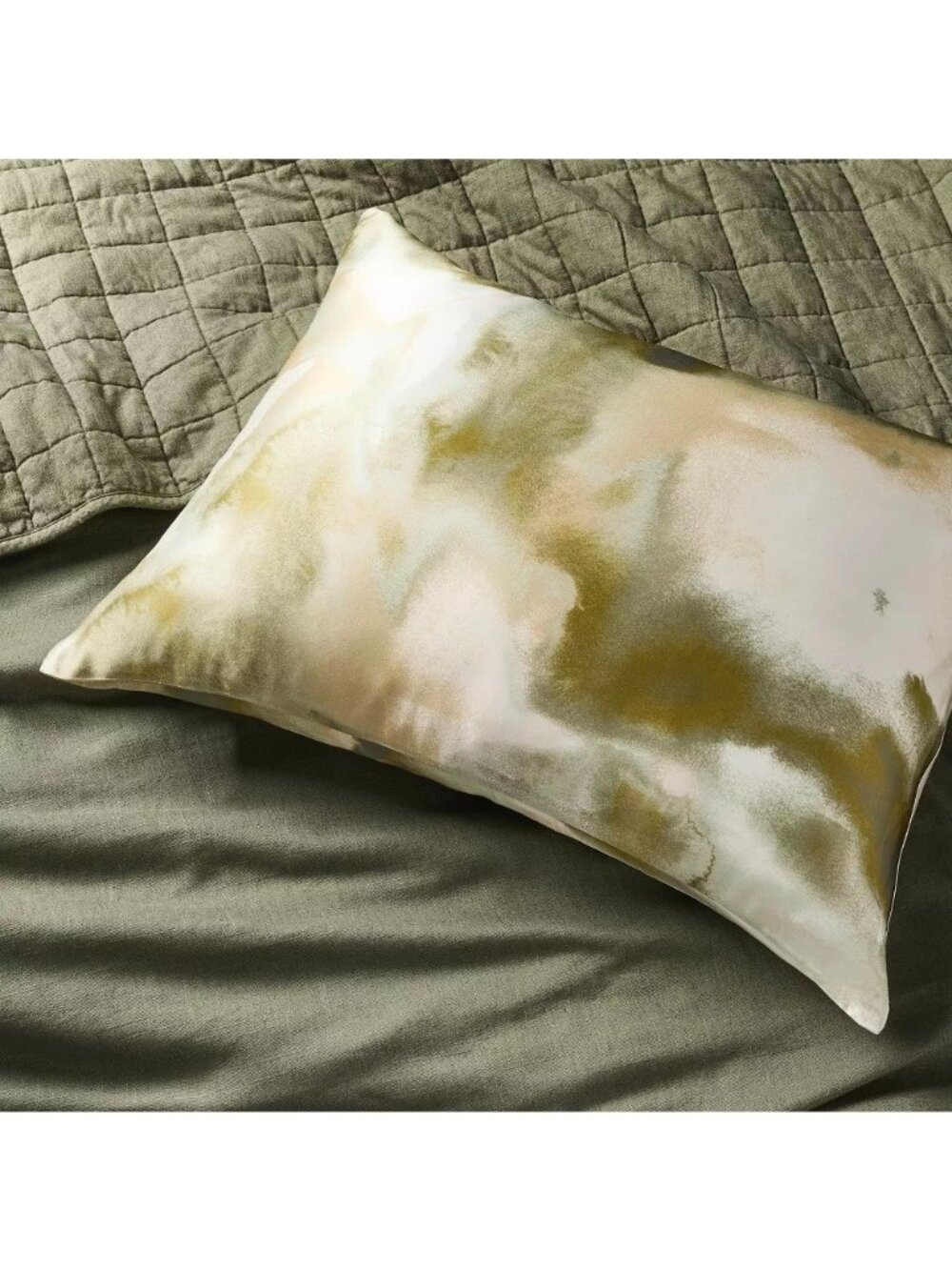 Casaluna Silk Standard Size Pillowcase Green Shades Watercolor Design 20" x 27"